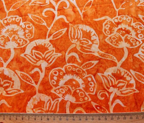 Batik Blätter Blumen orange Patchworkstoff