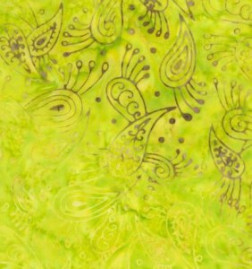 Batik Ornamente gelb grün Patchworkstoff