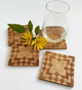 4 Untersetzer quadratisch Bambus Quiltmuster