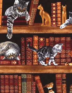 Katzen Bücherregal Patchworkstoff