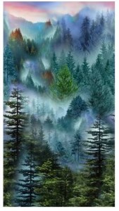 Wald Landschaft Nebel Himmel Patchworkstoff