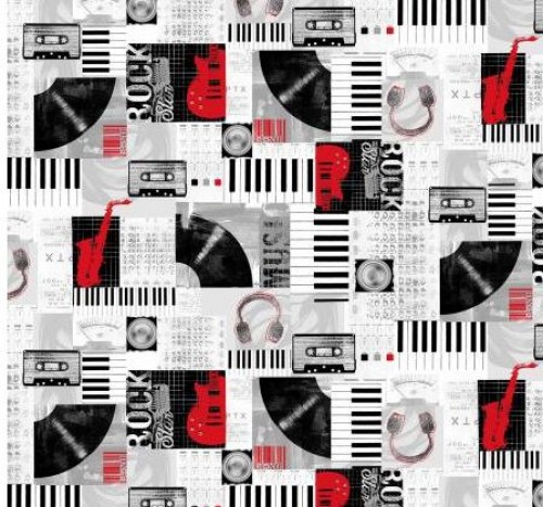 Musik Schallplatte Kasette Patchworkstoff