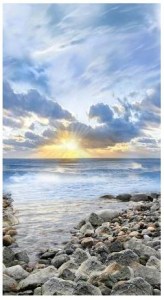Strand Wasser Sonnenuntergang Landschaft Patchworkstoff