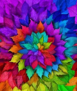 Blätter Regenbogenfarben Patchworkstoff Panel