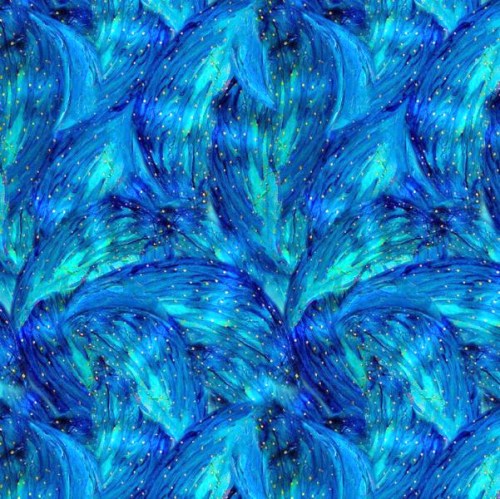 Federn gold türkis blau Patchworkstoff