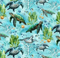 Schildkröte unter Wasser maritim Patchworkstoff