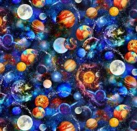 Nachthimmel Planeten Weltall Astronomie Patchworkstoff