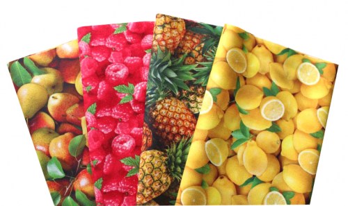 Zitrone Himbeere Ananas Birne Patchworkstoff Stoffpaket