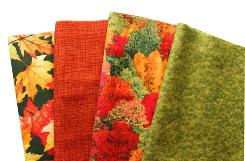 Wald Herbsttöne Herbstwald Bäume Blätter Patchworkstoff Stoffpaket