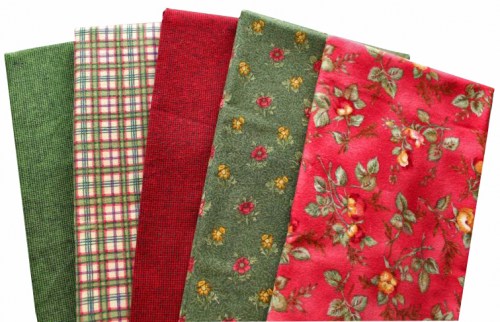 Flanell Rosen grün rot Patchworkstoff Stoffpaket