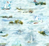Wellen Wasser Boote Segelboot  Patchworkstoff