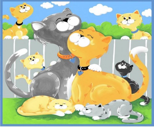 Katze Katze Kinderstoff  Patchworkstoff Panel