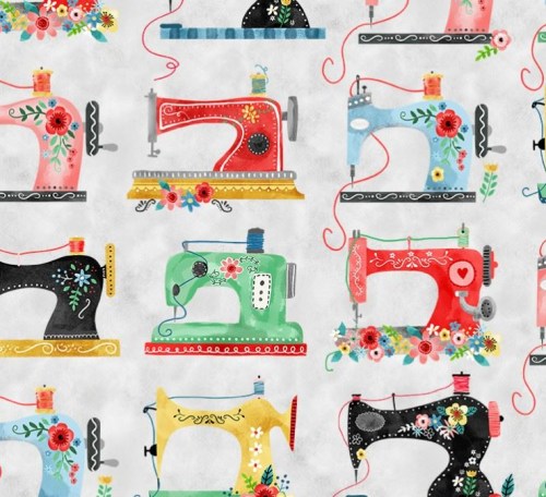 Nähmaschinen grau Nähen Patchworkstoff