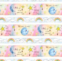 Regenbogen Sterne blauer Planet Patchworkstoff