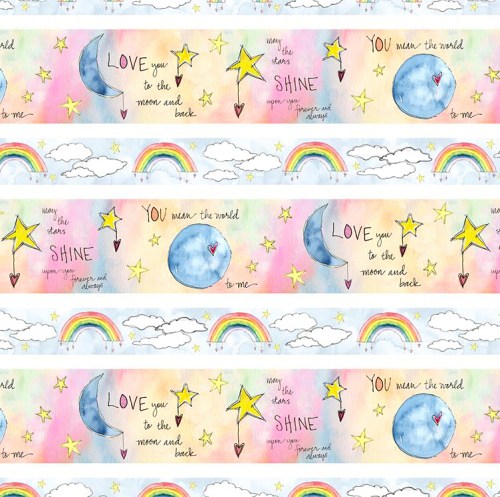 Regenbogen Sterne blauer Planet Patchworkstoff