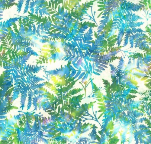 Blätter grün blau Batik Patchworkstoff